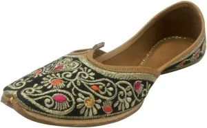 Black Indian Beaded Shoes Flip Flop Sandal Punjabi Jutti Khussa Flat Shoes