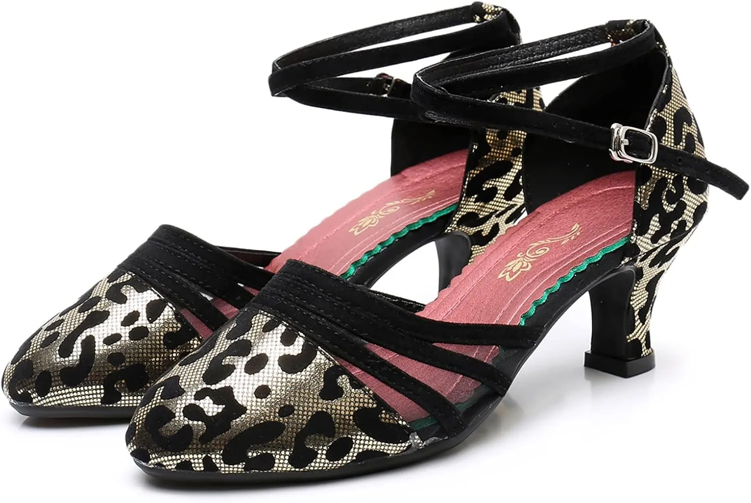 Block Heels for Women Latin Dance Shoes Chunky Heeled Ballroom Tango Strappy Heels Party Sequin Dance Shoes