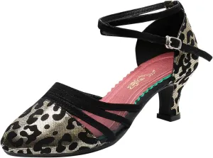 Block Heels for Women Latin Dance Shoes Chunky Heeled Ballroom Tango Strappy Heels Party Sequin Dance Shoes
