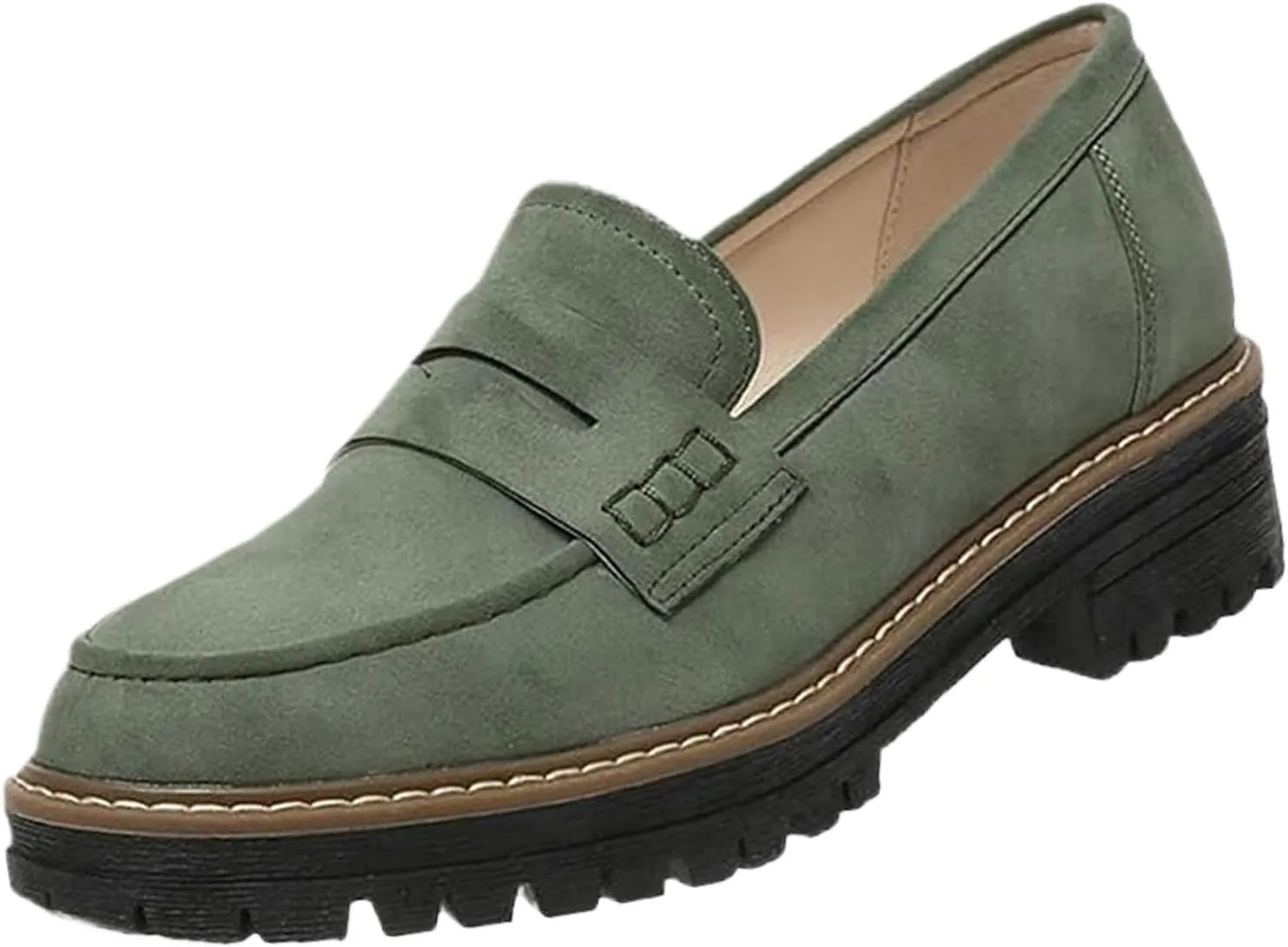 Bootara Loafers Shoes, Bootara Women's Plus Size Casual Retro Suede Loafers, with Chunky Heel Platform, Comfortable Casual