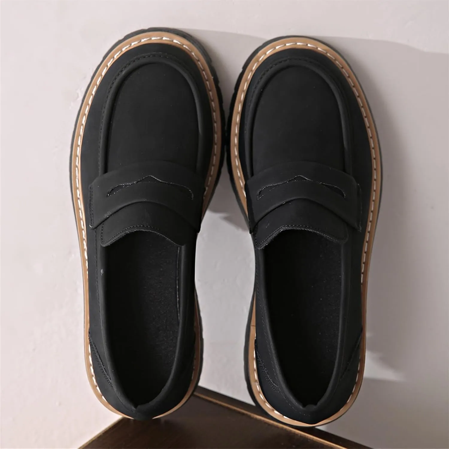 Bootara Loafers Shoes, Bootara Women's Plus Size Casual Retro Suede Loafers, with Chunky Heel Platform, Comfortable Casual
