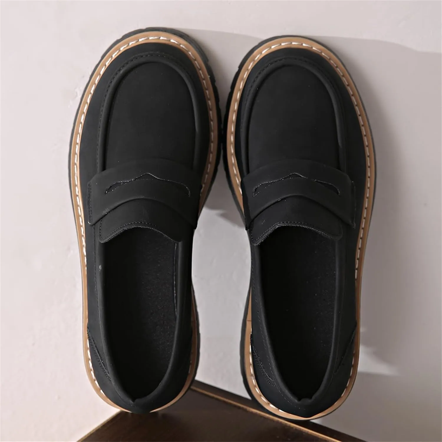Bootara Loafers Women, Bootara Women's Plus Size Casual Retro Suede Loafers with Chunky Heel Platform