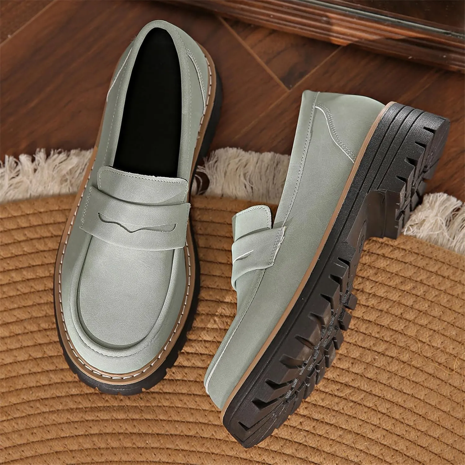 Bootara Loafers Women, Bootara Women's Plus Size Casual Retro Suede Loafers with Chunky Heel Platform