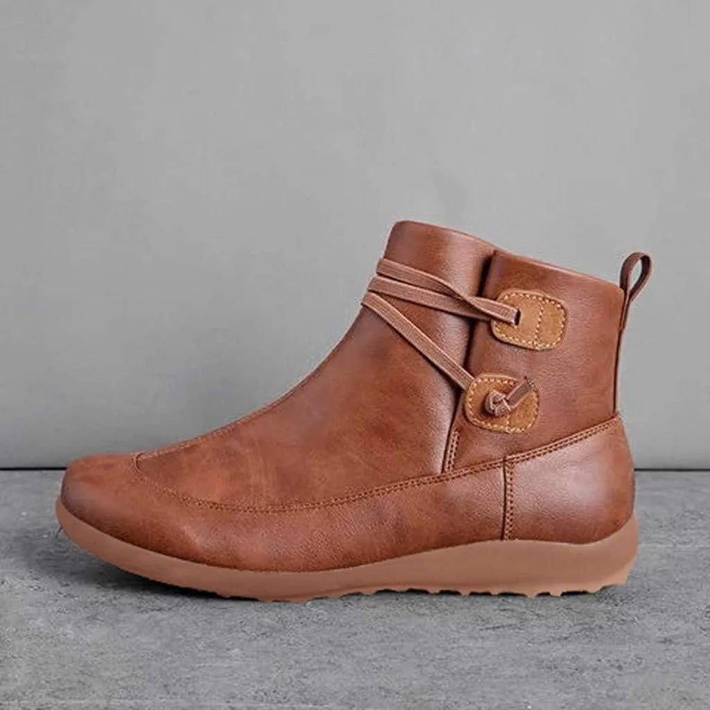 Booties for Women Arch Support Booties Wide Width Boots Fashion Lace up Side Zip Boots Vintage Flat Heel Booties