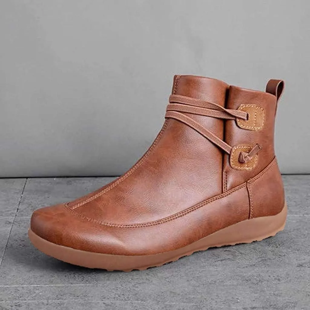Booties for Women Arch Support Booties Wide Width Boots Fashion Lace up Side Zip Boots Vintage Flat Heel Booties