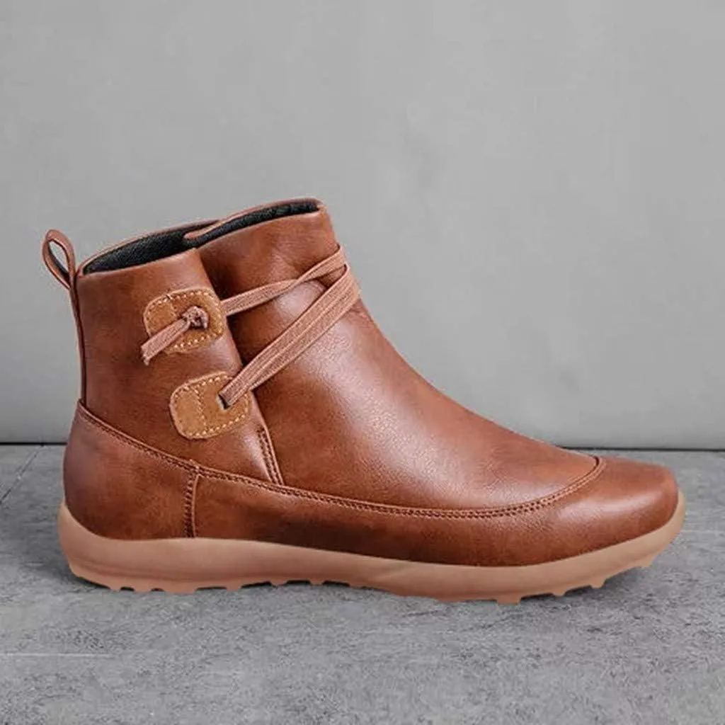 Booties for Women Arch Support Booties Wide Width Boots Fashion Lace up Side Zip Boots Vintage Flat Heel Booties