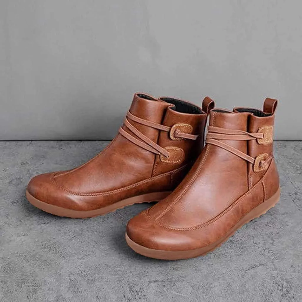 Booties for Women Arch Support Booties Wide Width Boots Fashion Lace up Side Zip Boots Vintage Flat Heel Booties
