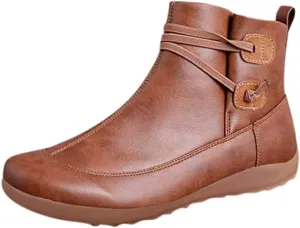 Booties for Women Arch Support Booties Wide Width Boots Fashion Lace up Side Zip Boots Vintage Flat Heel Booties