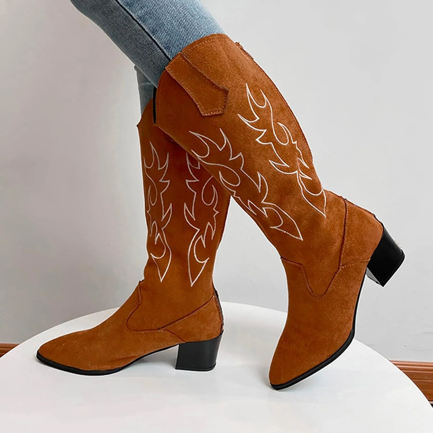 Boots High Retro Zip Women's Chunky Fashion Breathable Short Heels Shoes Women's Boots