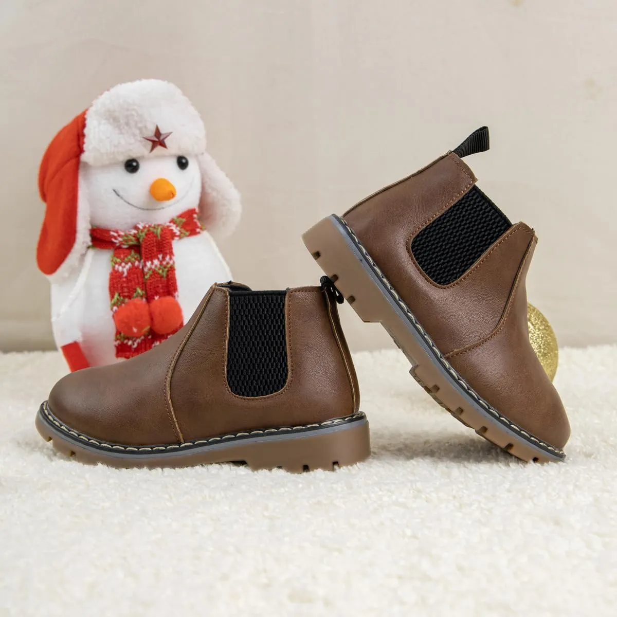 Boys Girls High Top Combat Ankle Boots Kids Waterproof PU Leather Fall Boots Winter Warm Snow Outdoor Hiking Shoes Toddler Non Slip Texture Soft Durable Walking Boot