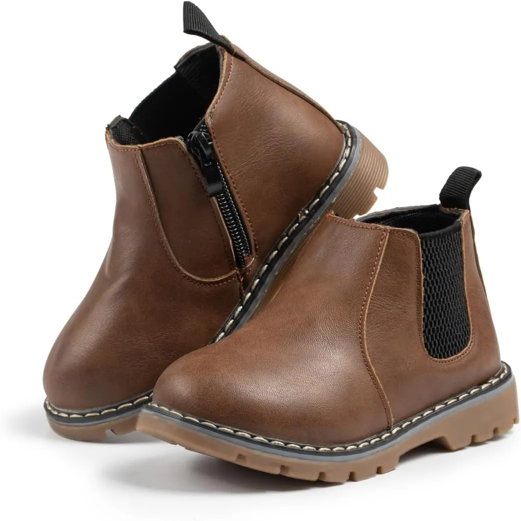 Boys Girls High Top Combat Ankle Boots Kids Waterproof PU Leather Fall Boots Winter Warm Snow Outdoor Hiking Shoes Toddler Non Slip Texture Soft Durable Walking Boot