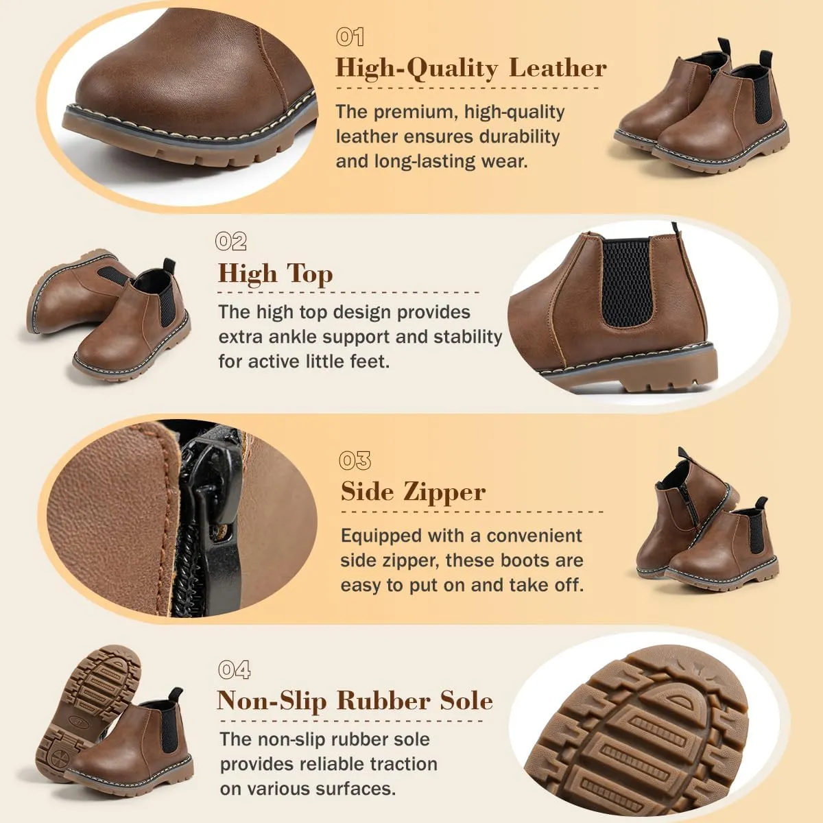 Boys Girls High Top Combat Ankle Boots Kids Waterproof PU Leather Fall Boots Winter Warm Snow Outdoor Hiking Shoes Toddler Non Slip Texture Soft Durable Walking Boot