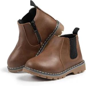 Boys Girls High Top Combat Ankle Boots Kids Waterproof PU Leather Fall Boots Winter Warm Snow Outdoor Hiking Shoes Toddler Non Slip Texture Soft Durable Walking Boot
