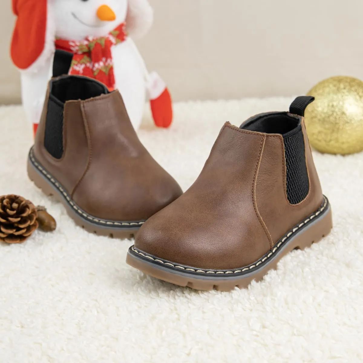 Boys Girls High Top Combat Ankle Boots Kids Waterproof PU Leather Fall Boots Winter Warm Snow Outdoor Hiking Shoes Toddler Non Slip Texture Soft Durable Walking Boot