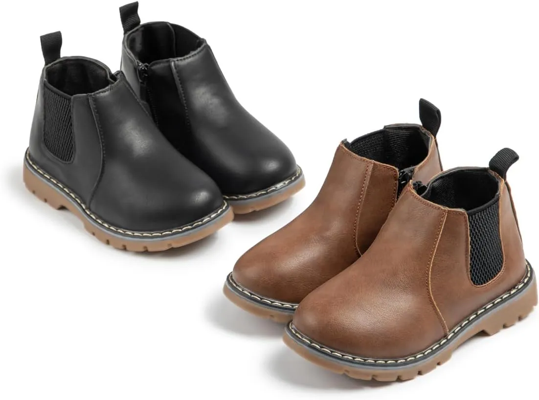 Boys Girls High Top Combat Ankle Boots Kids Waterproof PU Leather Fall Boots Winter Warm Snow Outdoor Hiking Shoes Toddler Non Slip Texture Soft Durable Walking Boot