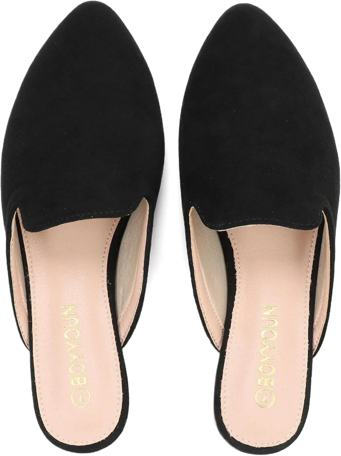 BOYYOUN Mules for Women Comfortable Slip On Backless Flats Pointed Toe Loafers for Work and Casual Wear Low Heel Closed Shoes Womens Mule