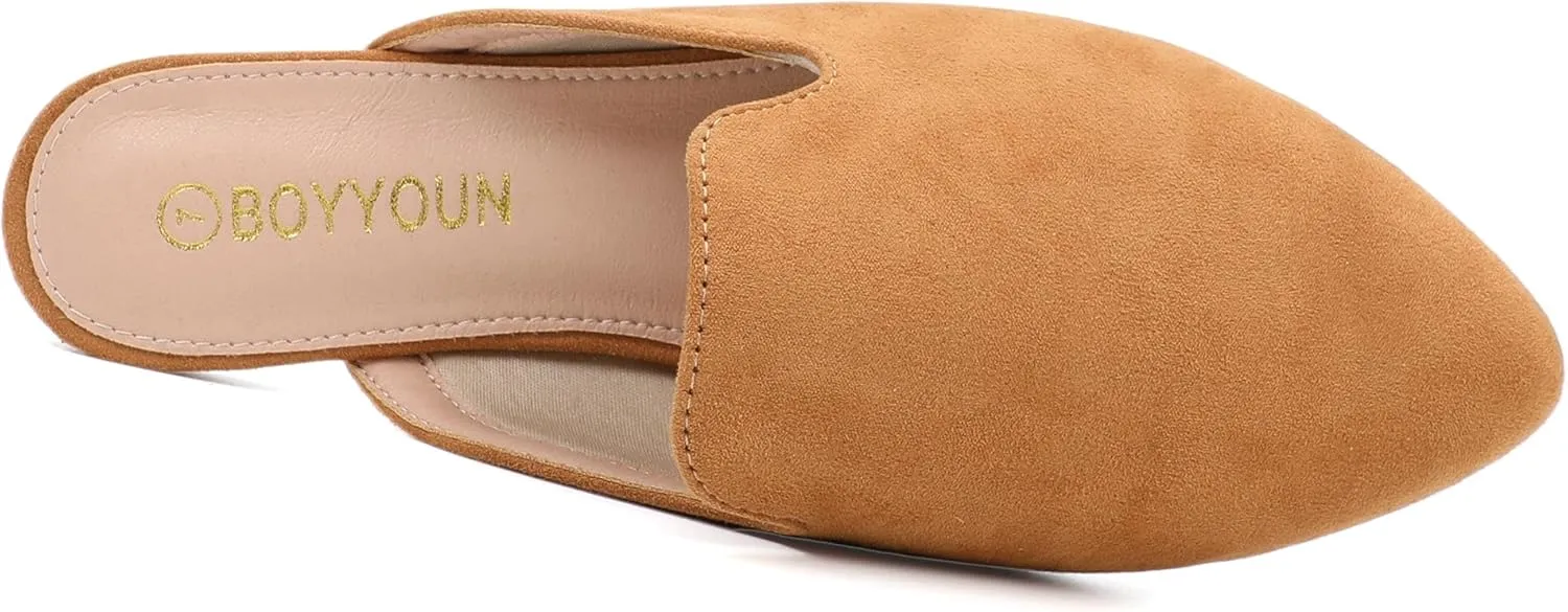 BOYYOUN Mules for Women Comfortable Slip On Backless Flats Pointed Toe Loafers for Work and Casual Wear Low Heel Closed Shoes Womens Mule