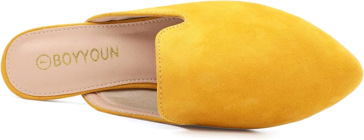 BOYYOUN Mules for Women Comfortable Slip On Backless Flats Pointed Toe Loafers for Work and Casual Wear Low Heel Closed Shoes Womens Mule