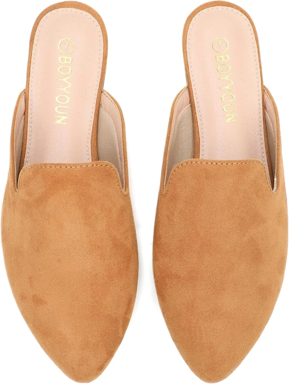 BOYYOUN Mules for Women Comfortable Slip On Backless Flats Pointed Toe Loafers for Work and Casual Wear Low Heel Closed Shoes Womens Mule