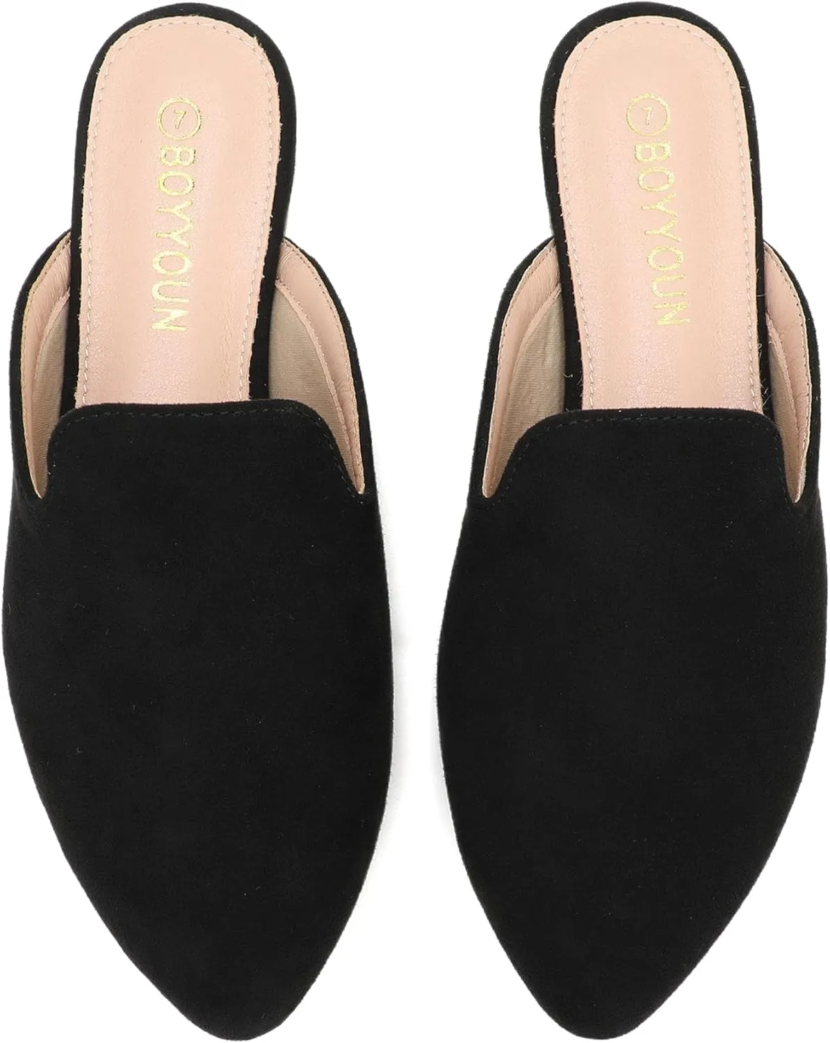 BOYYOUN Mules for Women Comfortable Slip On Backless Flats Pointed Toe Loafers for Work and Casual Wear Low Heel Closed Shoes Womens Mule