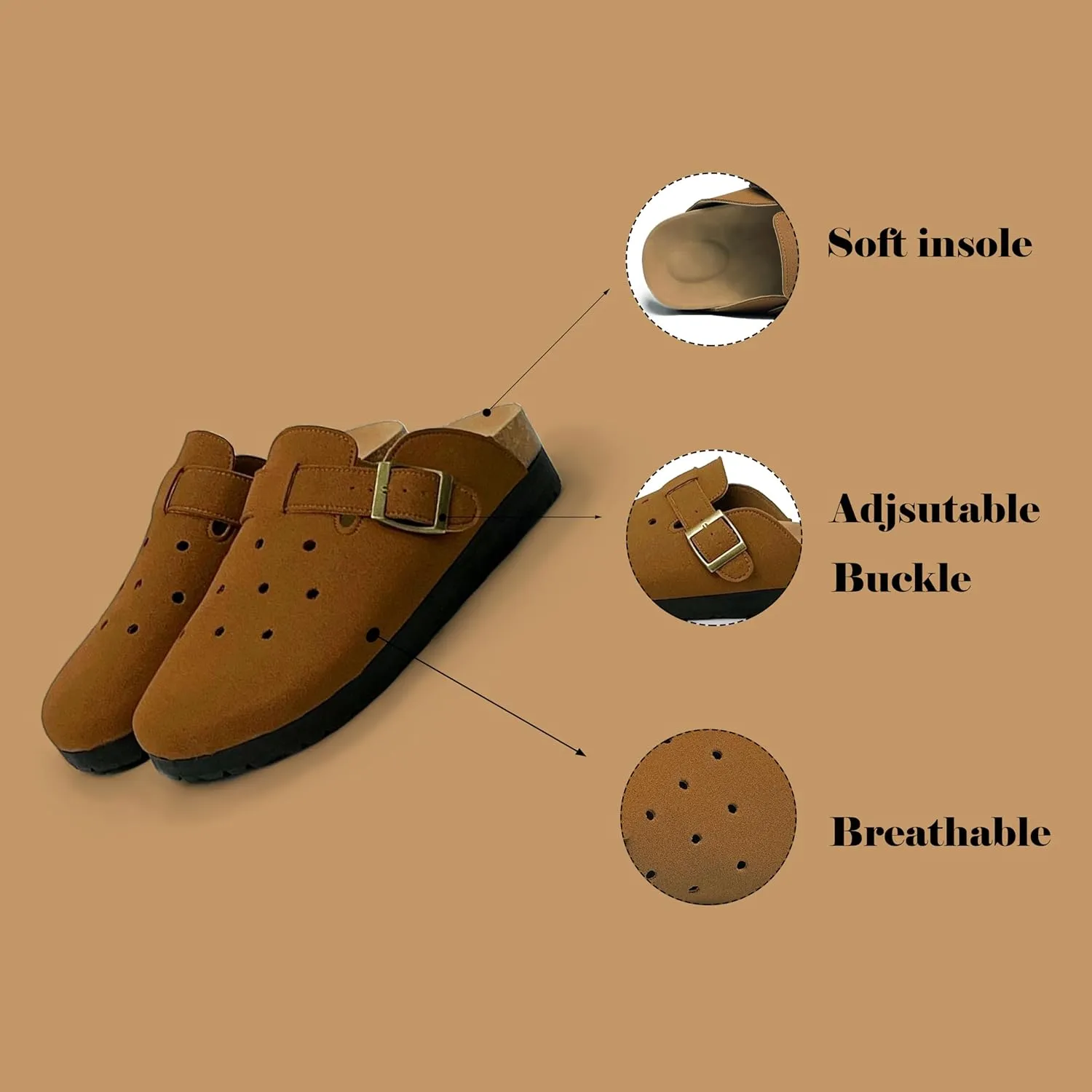 Breathable Women’s Clogs Ventilated Hollow Design Mules with Soft Cork Footbed and Arch Support