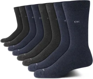 Calvin Klein Men's Crew Socks - 8 Pack Soft Cotton Blend Cushioned and Cuffed Dress Socks for Work & Daily Wear (Size: 7-12)