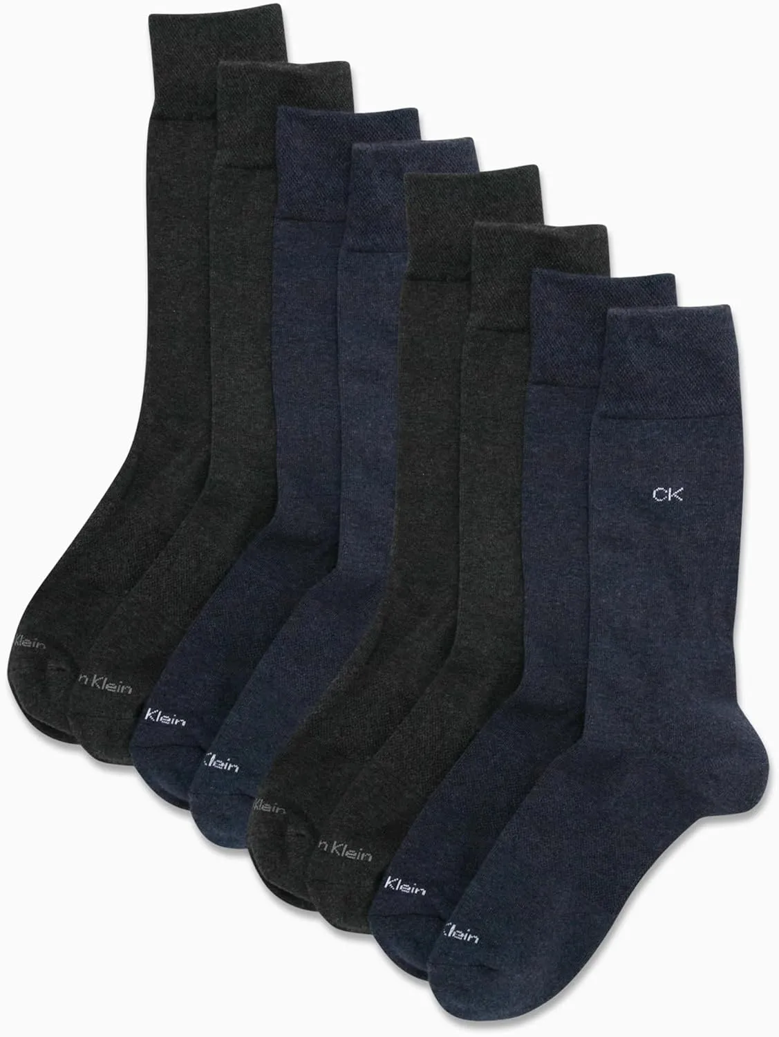 Calvin Klein Men's Crew Socks - 8 Pack Soft Cotton Blend Cushioned and Cuffed Dress Socks for Work & Daily Wear (Size: 7-12)