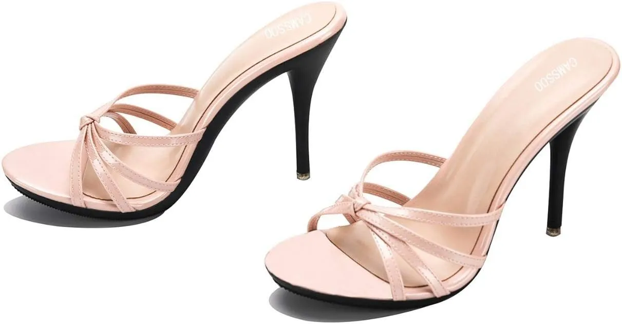 CAMSSOO Women's Platform Heeled Mules Stiletto Sandals Round Open Toe Slip On Dress Sexy Party Backless Slides High Heels Slipper