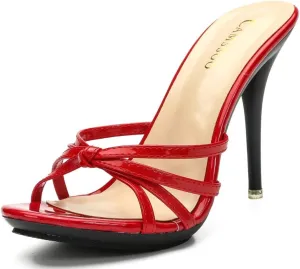 CAMSSOO Women's Platform Heeled Mules Stiletto Sandals Round Open Toe Slip On Dress Sexy Party Backless Slides High Heels Slipper