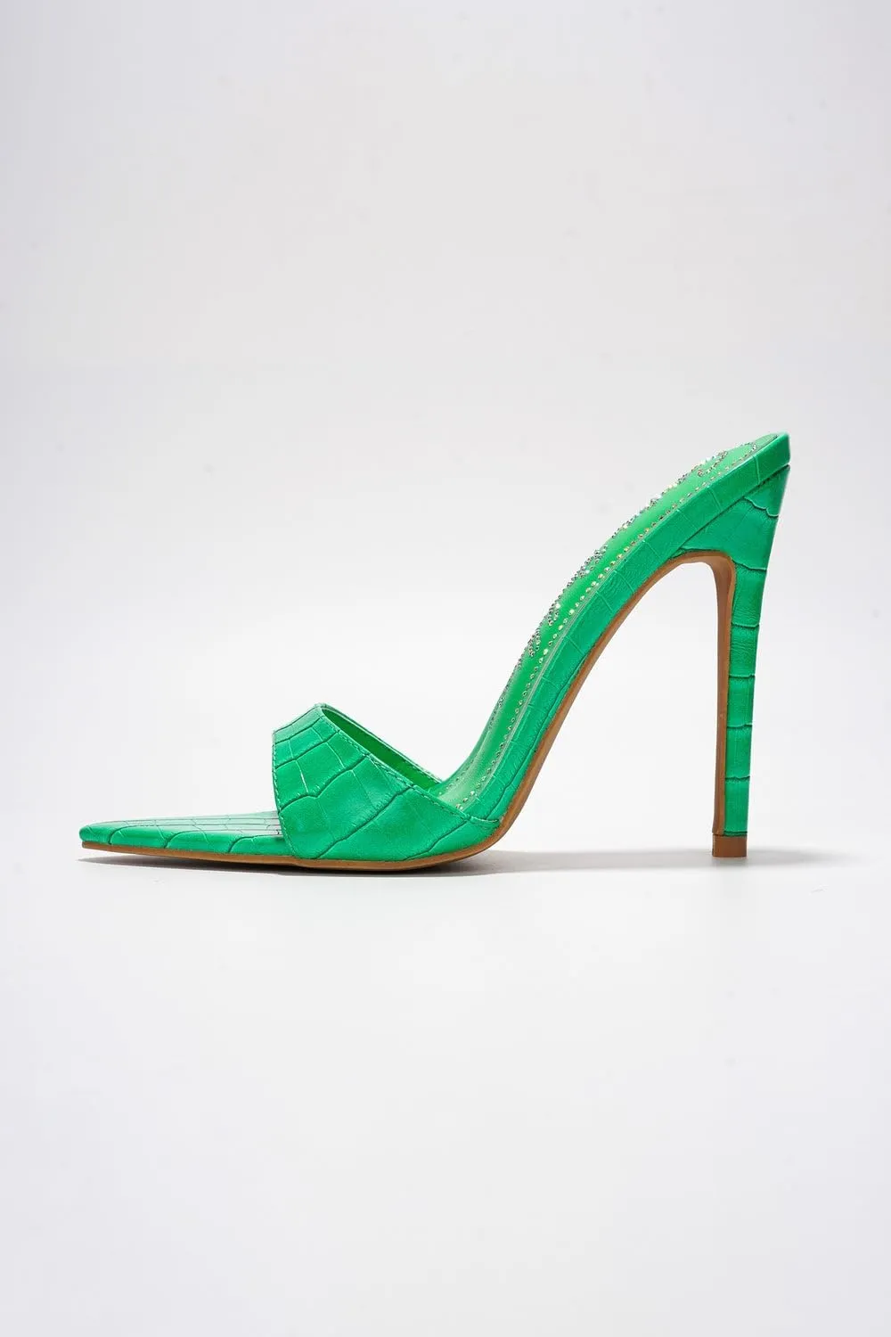 Cape Robbin Women's Holly Faux Crocodile Minimalist High Heeled Mules Pointy Toe Stiletto Heels.