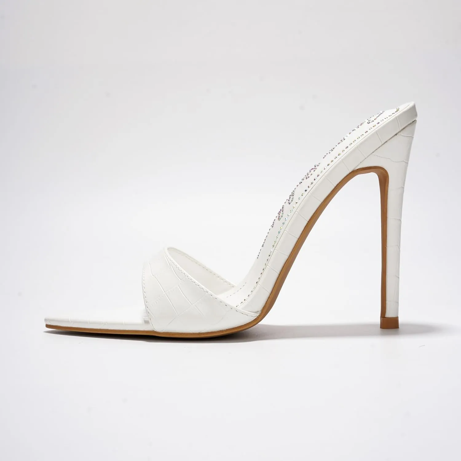 Cape Robbin Women's Holly Faux Crocodile Minimalist High Heeled Mules Pointy Toe Stiletto Heels.