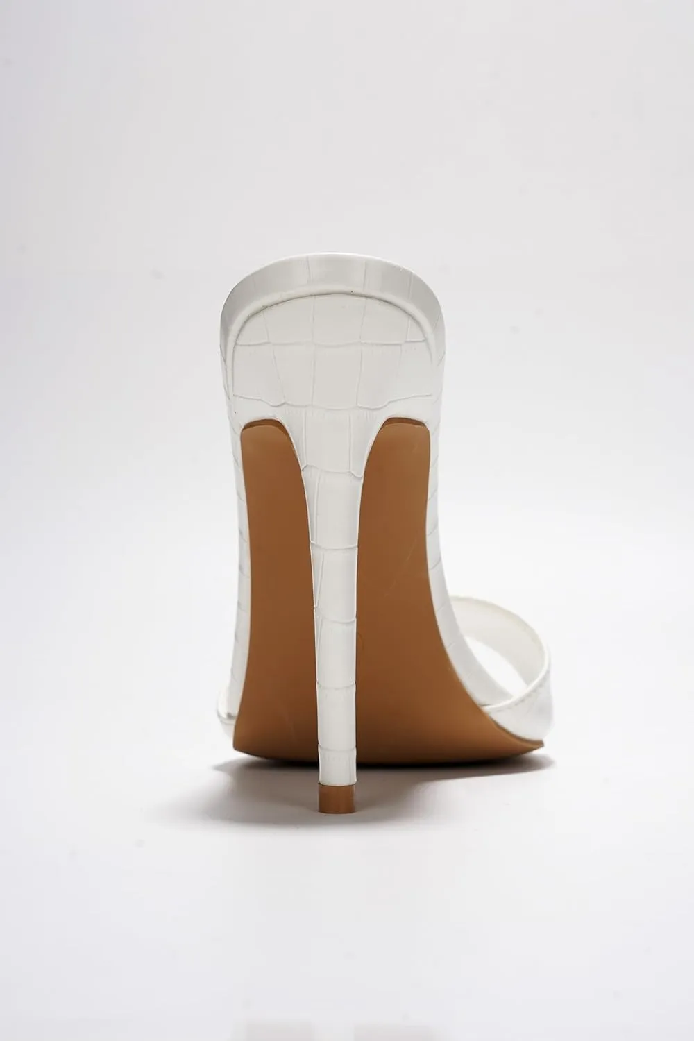 Cape Robbin Women's Holly Faux Crocodile Minimalist High Heeled Mules Pointy Toe Stiletto Heels.