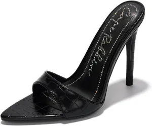 Cape Robbin Women's Holly Faux Crocodile Minimalist High Heeled Mules Pointy Toe Stiletto Heels.