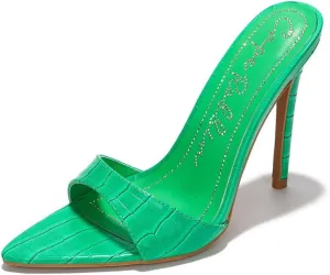 Cape Robbin Women's Holly Faux Crocodile Minimalist High Heeled Mules Pointy Toe Stiletto Heels.