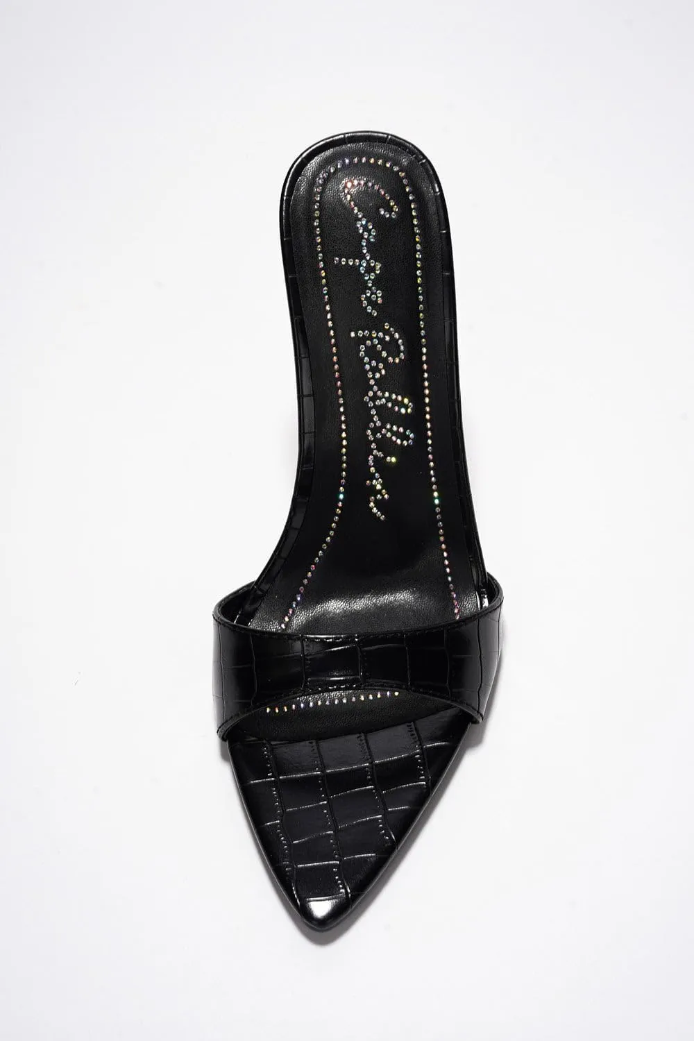 Cape Robbin Women's Holly Faux Crocodile Minimalist High Heeled Mules Pointy Toe Stiletto Heels.