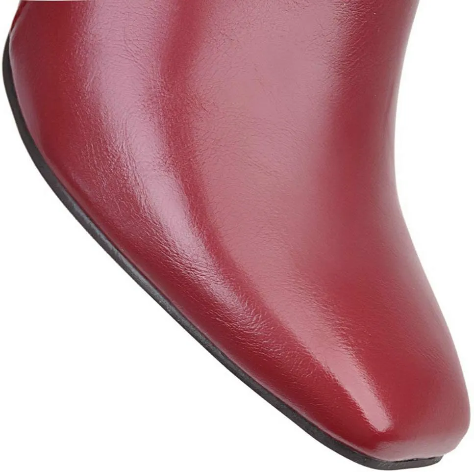 Caradise Womens High Chunky Heeled Boots Zip Up Square Toe Ankle Booties