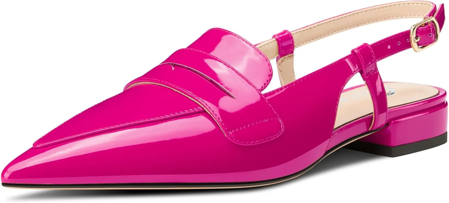 Castamere Slingback Flats for Women Close Pointed Toe Loafers Low Heel Slip-on Pumps Office Casual Dress Shoes 0.8 Inches Heels