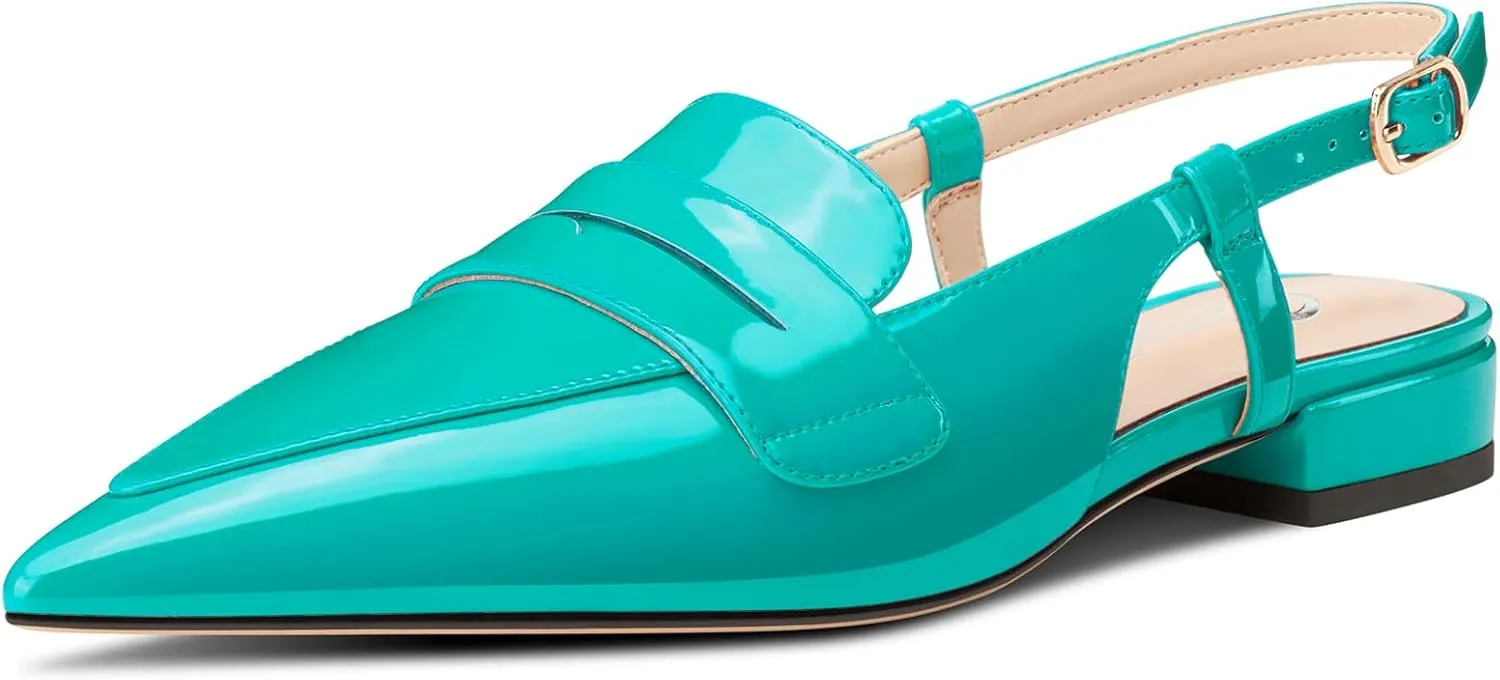 Castamere Slingback Flats for Women Close Pointed Toe Loafers Low Heel Slip-on Pumps Office Casual Dress Shoes 0.8 Inches Heels