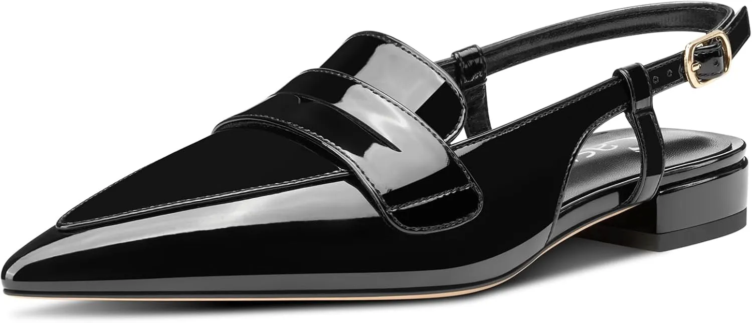 Castamere Slingback Flats for Women Close Pointed Toe Loafers Low Heel Slip-on Pumps Office Casual Dress Shoes 0.8 Inches Heels