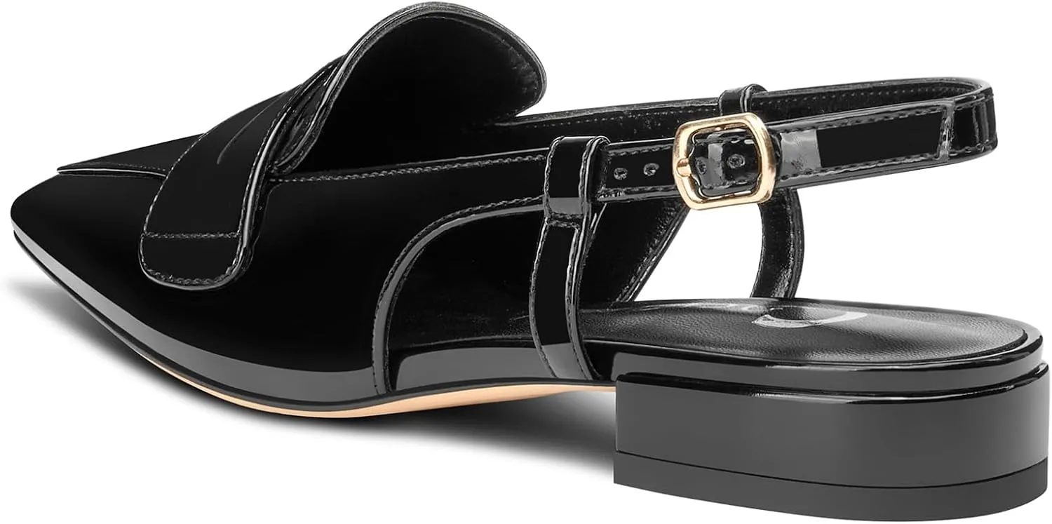 Castamere Slingback Flats for Women Close Pointed Toe Loafers Low Heel Slip-on Pumps Office Casual Dress Shoes 0.8 Inches Heels