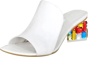 Casual Shoes Women's Gemstone High Heel Sandals Casual Slides Open Toe Open Toe Sandals Summer Shoes (White, 9)