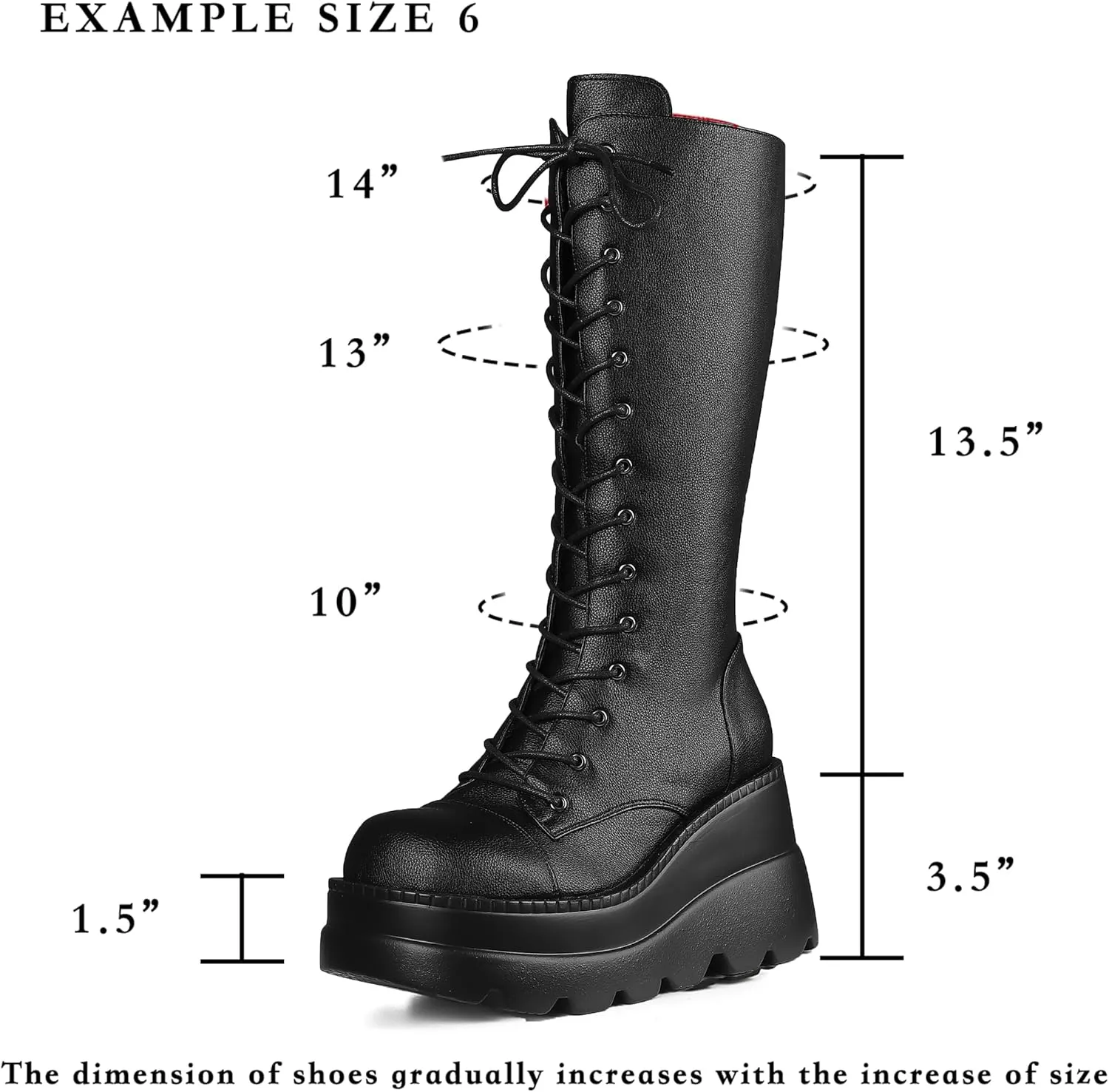 CELNEPHO Womens High Platform Mid Calf Wedges Chunky High Heel Round-Toe Side Zip Punk Combat Boots For Women