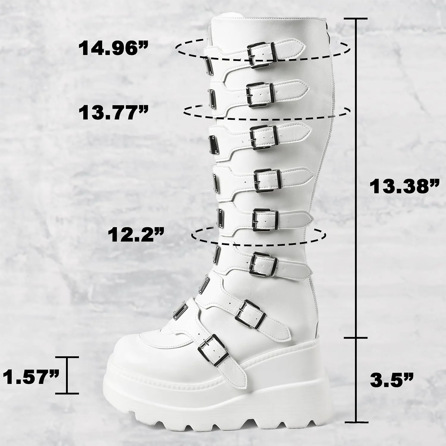 CELNEPHO Womens Wedge Platform Knee High Boots High Heel Round-Toe Zip Punk Goth Mid Calf Combat Boots For Women