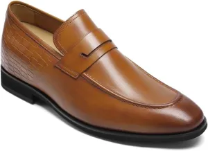 CHAMARIPA Men's Brown Cowhide Leather Height Increase Dress Loafers & Slip-Ons - Elevate Your Style with 7CM / 2.76 Inches Boost