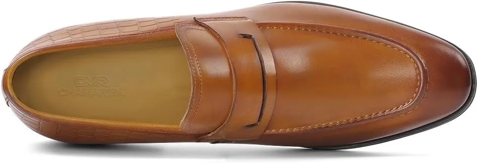 CHAMARIPA Men's Brown Cowhide Leather Height Increase Dress Loafers & Slip-Ons - Elevate Your Style with 7CM / 2.76 Inches Boost