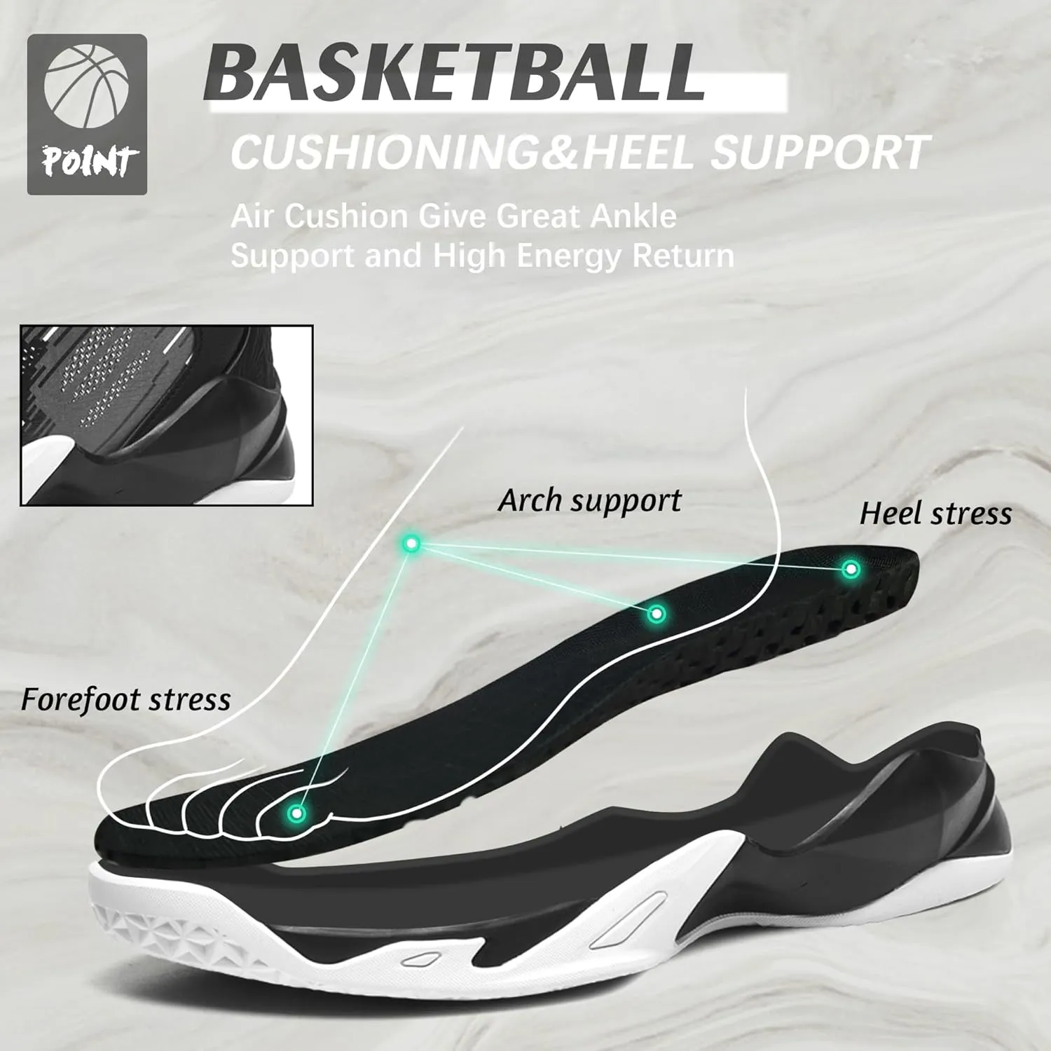 CJSPORX Men's Basketball Shoes Breathable Non-Slip Sneakers Fashionable Sports