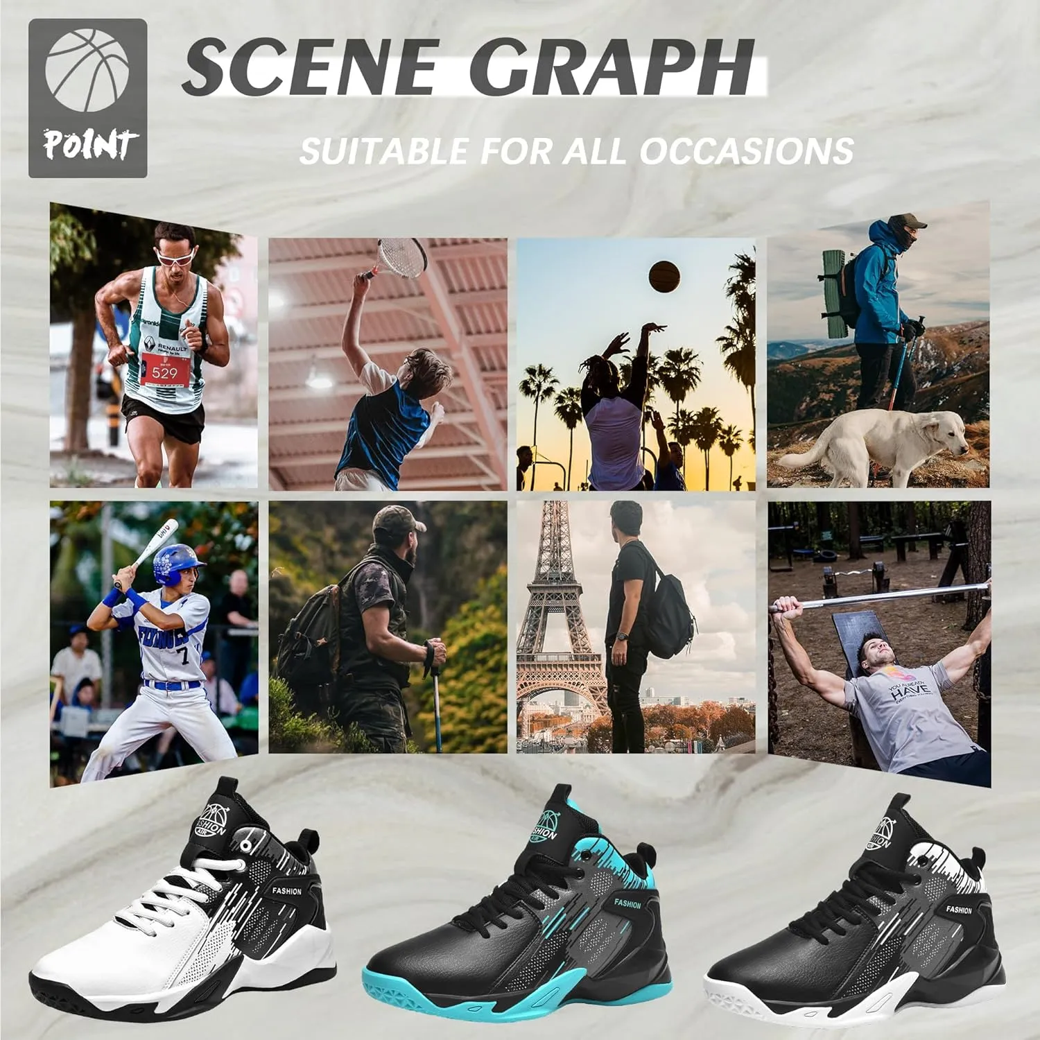 CJSPORX Men's Basketball Shoes Breathable Non-Slip Sneakers Fashionable Sports