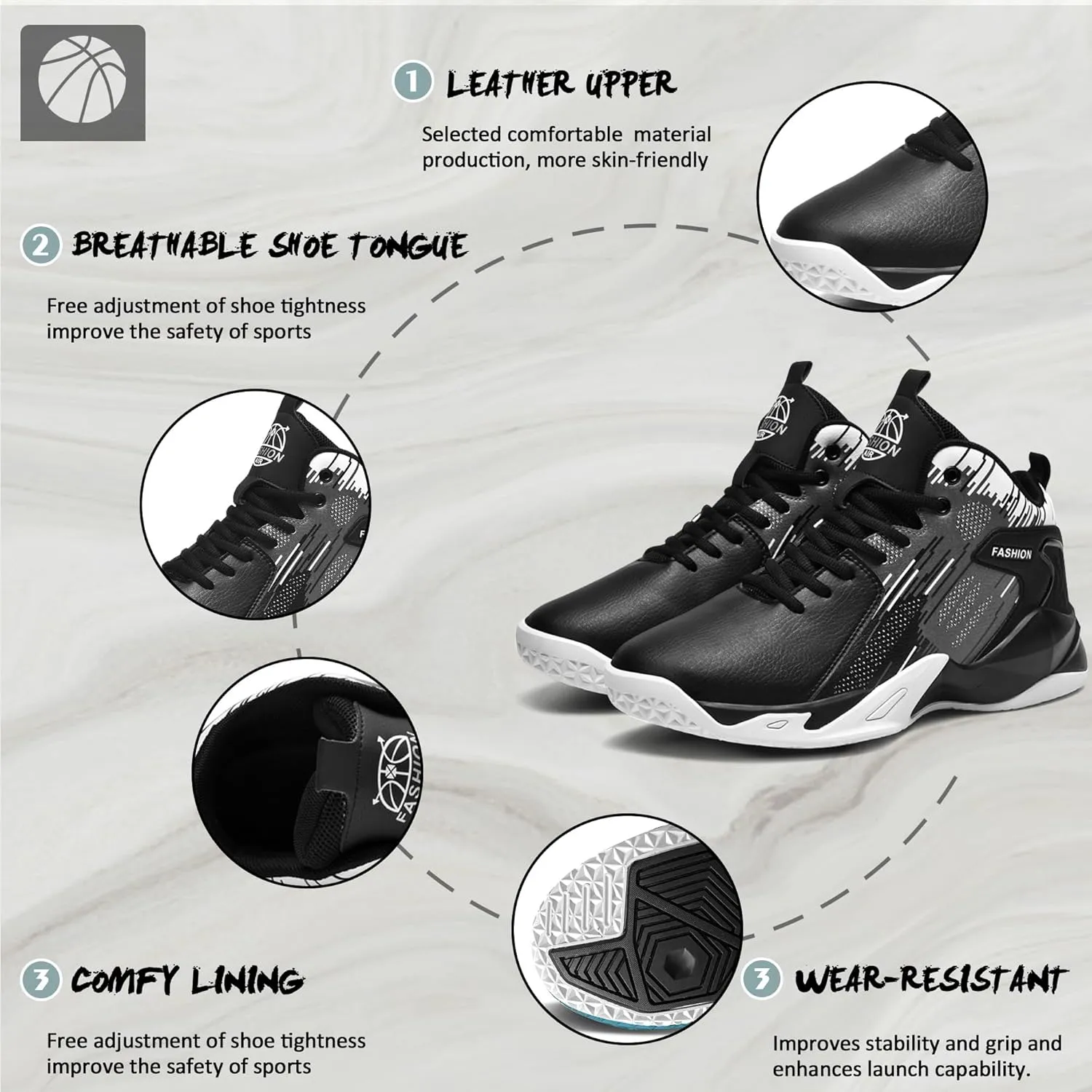 CJSPORX Men's Basketball Shoes Breathable Non-Slip Sneakers Fashionable Sports