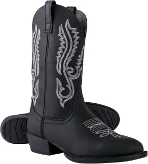 Classic Cowboy Boots for Men - Footwear with Traditional Round Toe Men's Western Boots with Embroidery - Outdoor Water Repellent Durable Boots