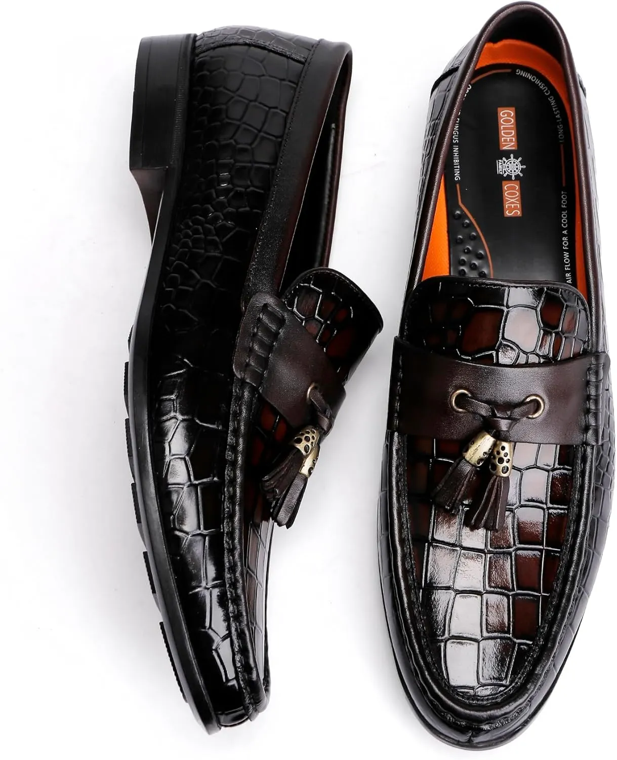 Classic Men's Leather Tassel Loafers Alligator Printed Slip-on Dress Shoes Business Formal Shoes Driving Party Wedding Loafers for Men ﻿